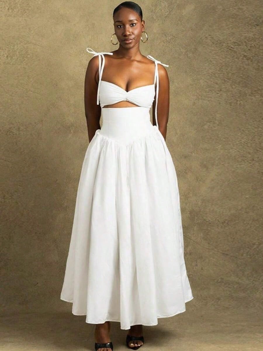 Dresses For WomenHigh-End Stylish Solid Color Dress With Spaghetti Straps, Off-Shoulder Design, Sleeveless, And A Large SkirtLoose And Comfortableves