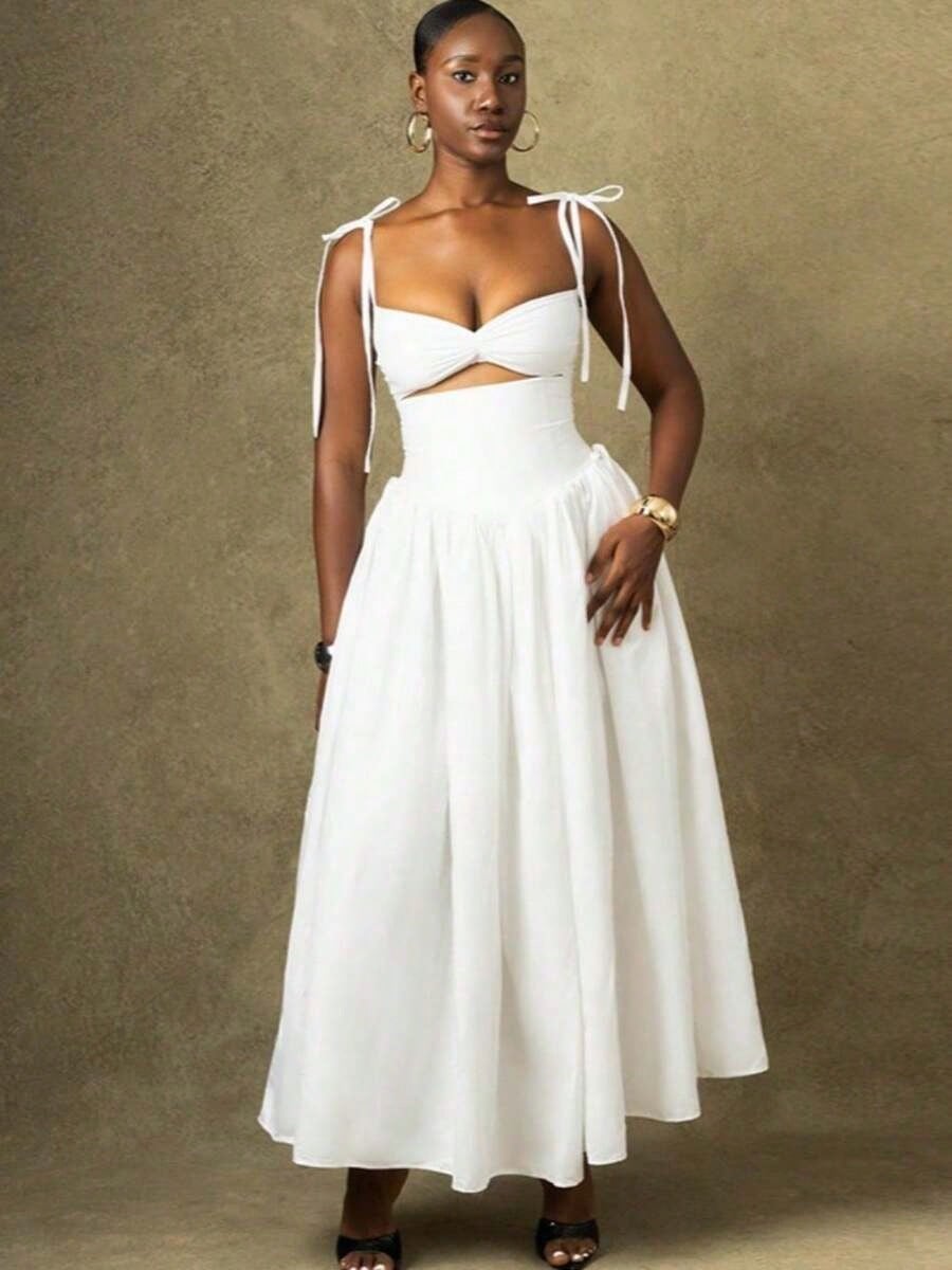 Dresses For WomenHigh-End Stylish Solid Color Dress With Spaghetti Straps, Off-Shoulder Design, Sleeveless, And A Large SkirtLoose And Comfortableves
