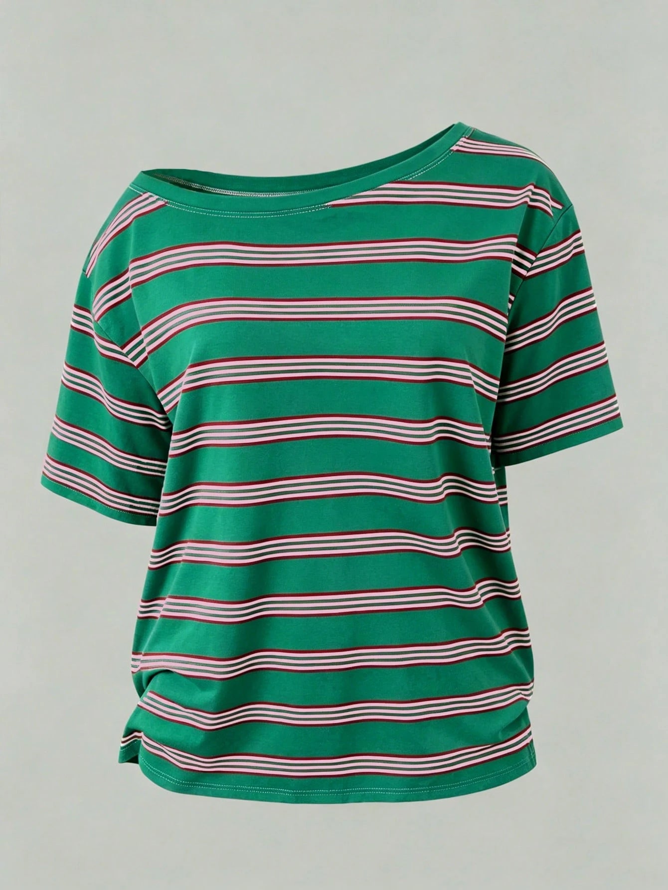 DrmWander Plus Size Women's Hot Seller Striped Classic Open Shoulder T-Shirt Fashionable Y2K Summer Casual Top