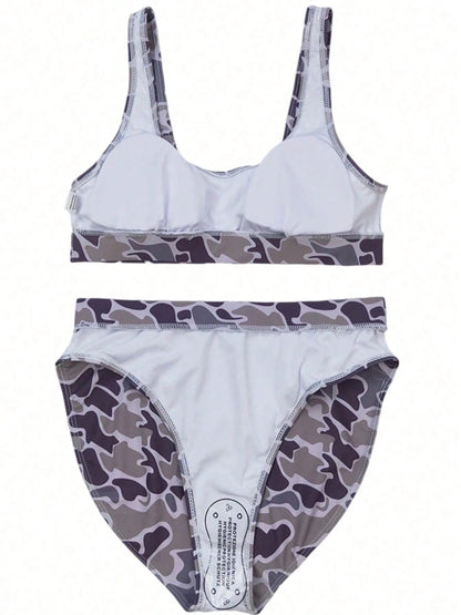 Duck Camo Printed Bikini Set- Sexy Push-Up Bra And High-Waisted Triangle Panties 2-Piece Set, Retro Fashion Swimwear For Beach Vacation & Pool Party