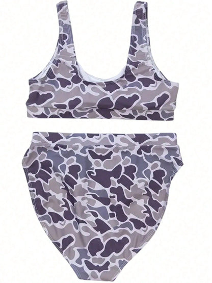 Duck Camo Printed Bikini Set- Sexy Push-Up Bra And High-Waisted Triangle Panties 2-Piece Set, Retro Fashion Swimwear For Beach Vacation & Pool Party