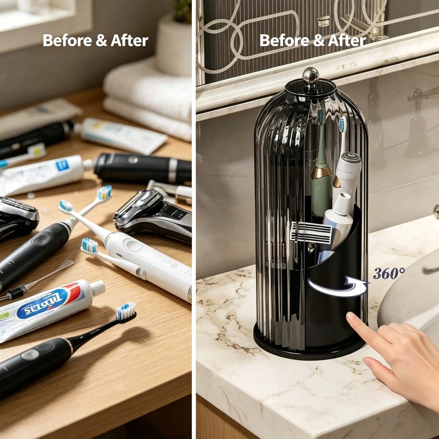 Dustproof Anti-Bacterial Toothbrush Holder With Cover,3 Slots Multi-Person Family Storage Organizer,Stores Toothbrushes,Toothpaste&Makeup Brushes,Perfect For Bathroom Countertop,Vanity Table,Dorm,Hote