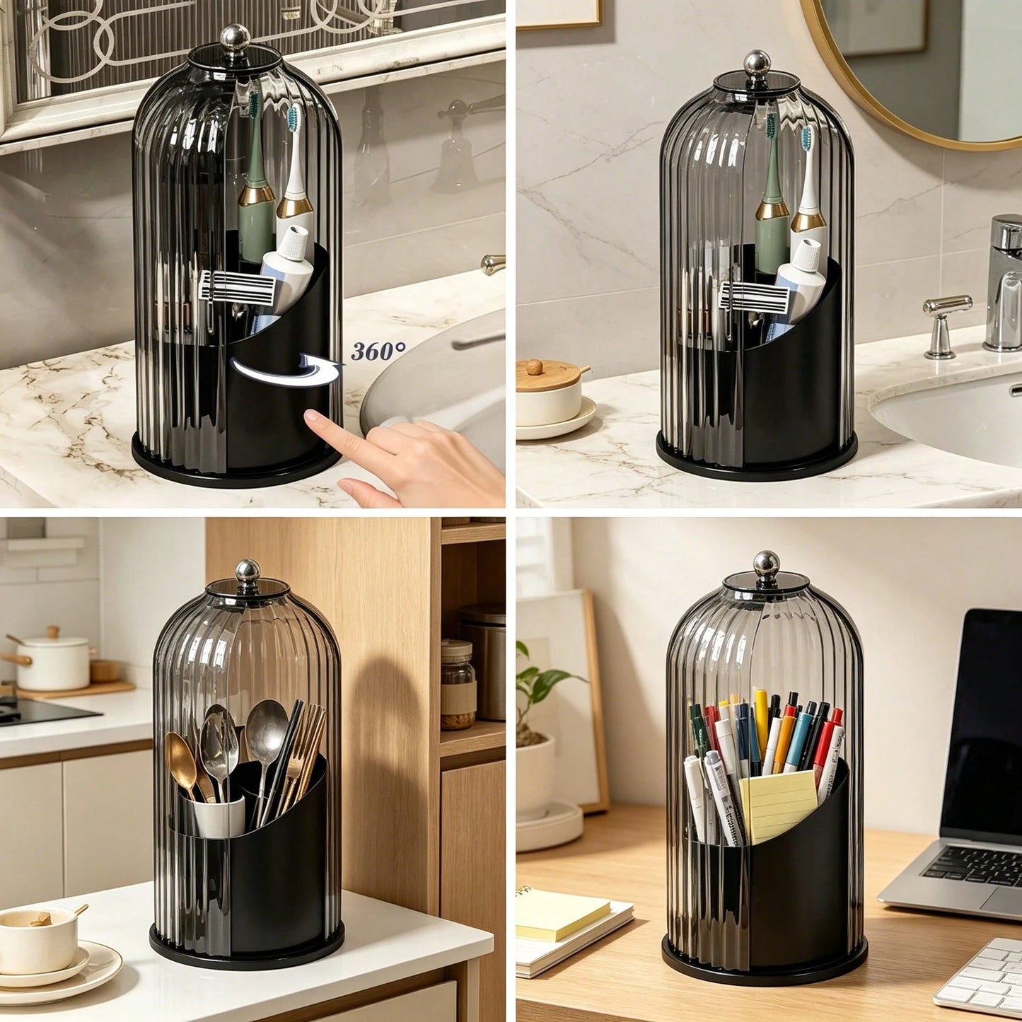 Dustproof Anti-Bacterial Toothbrush Holder With Cover,3 Slots Multi-Person Family Storage Organizer,Stores Toothbrushes,Toothpaste&Makeup Brushes,Perfect For Bathroom Countertop,Vanity Table,Dorm,Hote