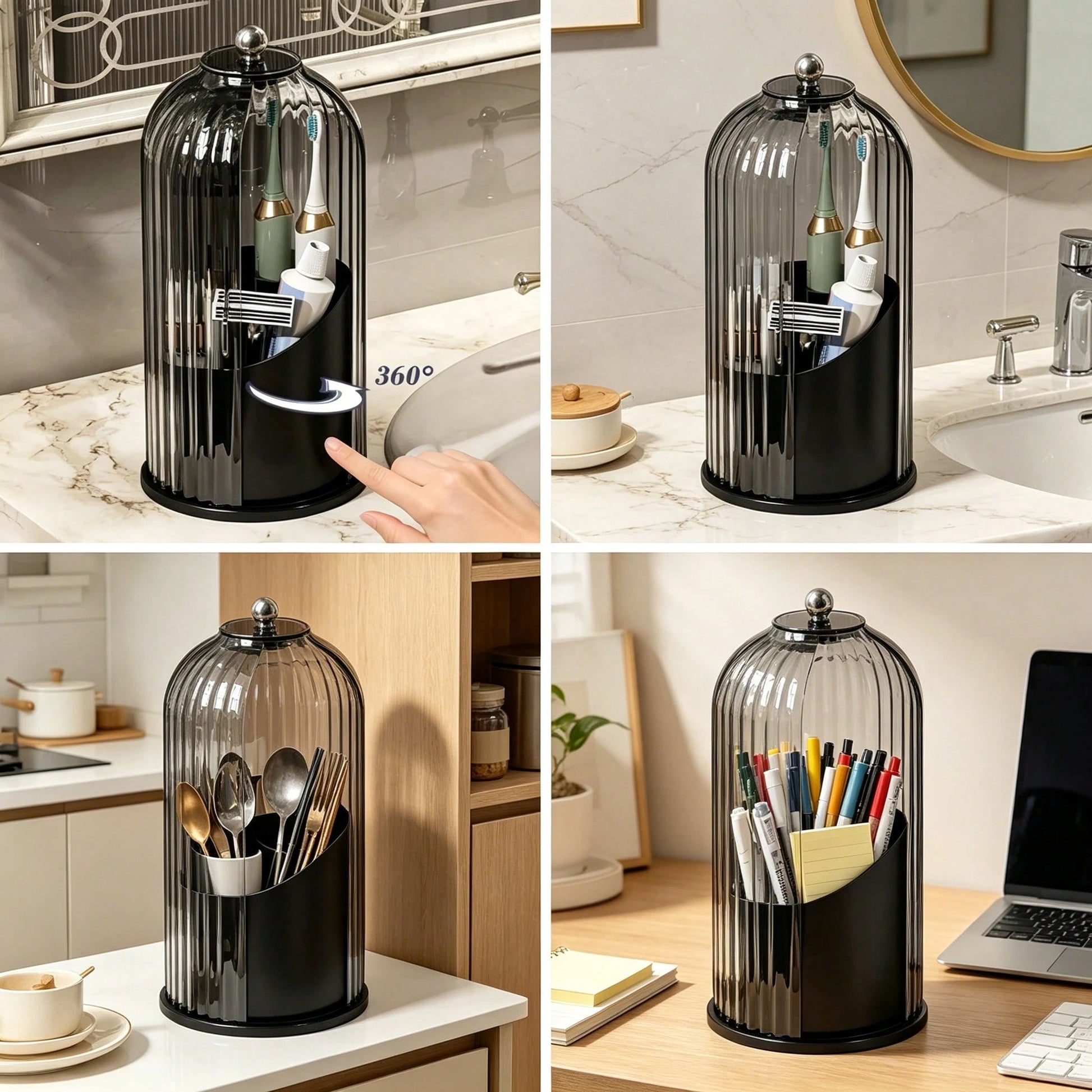 Dustproof Anti-Bacterial Toothbrush Holder With Cover,3 Slots Multi-Person Family Storage Organizer,Stores Toothbrushes,Toothpaste&Makeup Brushes,Perfect For Bathroom Countertop,Vanity Table,Dorm,Hote