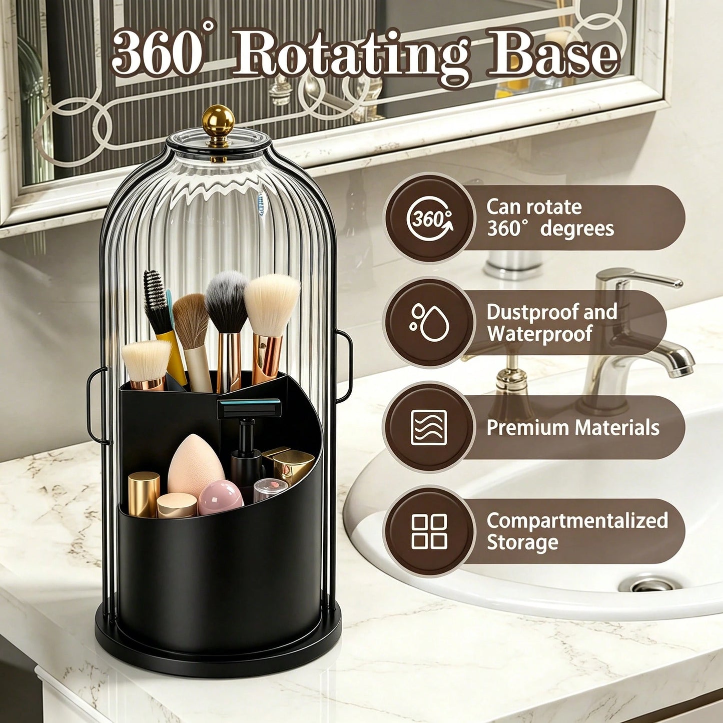 Dustproof Anti-Bacterial Toothbrush Holder With Cover,3 Slots Multi-Person Family Storage Organizer,Stores Toothbrushes,Toothpaste&Makeup Brushes,Perfect For Bathroom Countertop,Vanity Table,Dorm,Hote