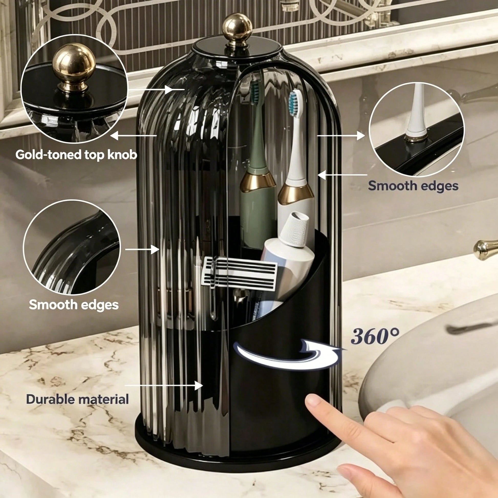 Dustproof Anti-Bacterial Toothbrush Holder With Cover,3 Slots Multi-Person Family Storage Organizer,Stores Toothbrushes,Toothpaste&Makeup Brushes,Perfect For Bathroom Countertop,Vanity Table,Dorm,Hote