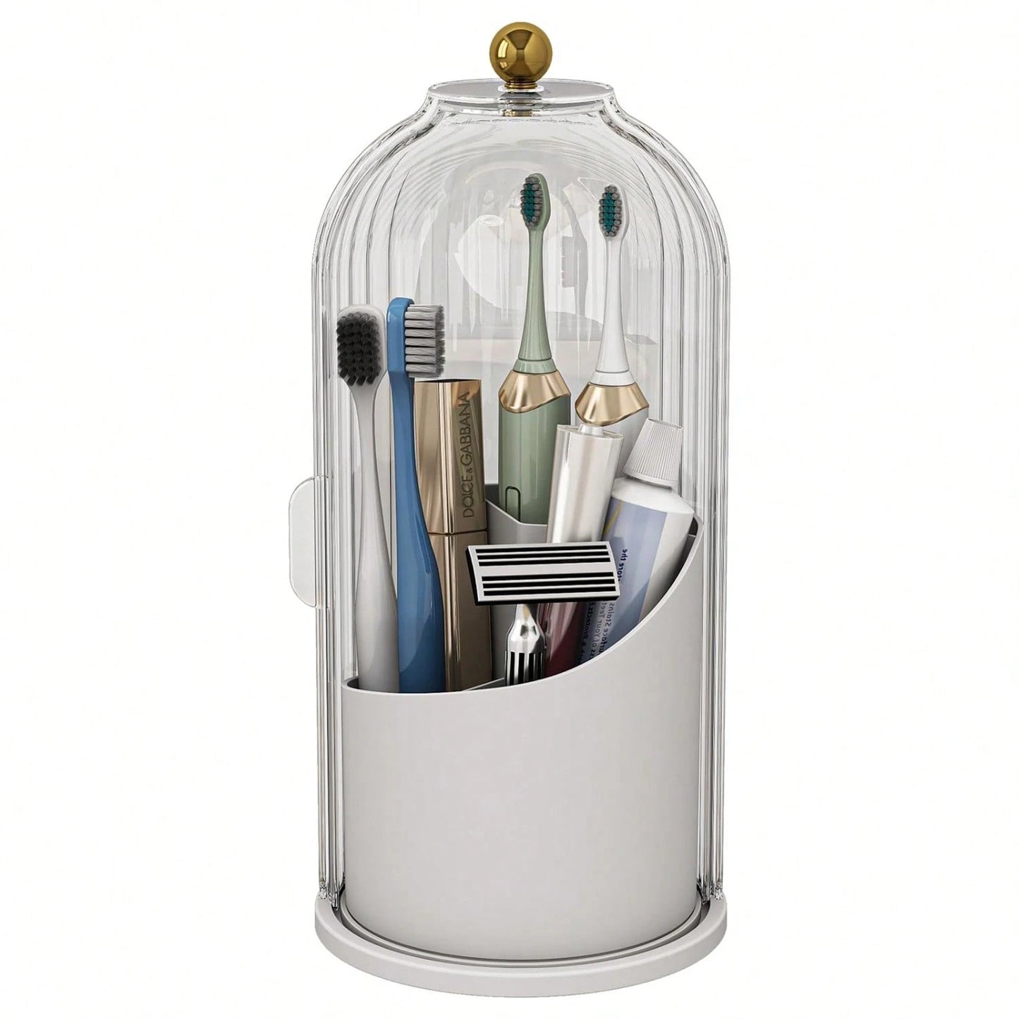 Dustproof Anti-Bacterial Toothbrush Holder With Cover,3 Slots Multi-Person Family Storage Organizer,Stores Toothbrushes,Toothpaste&Makeup Brushes,Perfect For Bathroom Countertop,Vanity Table,Dorm,Hote