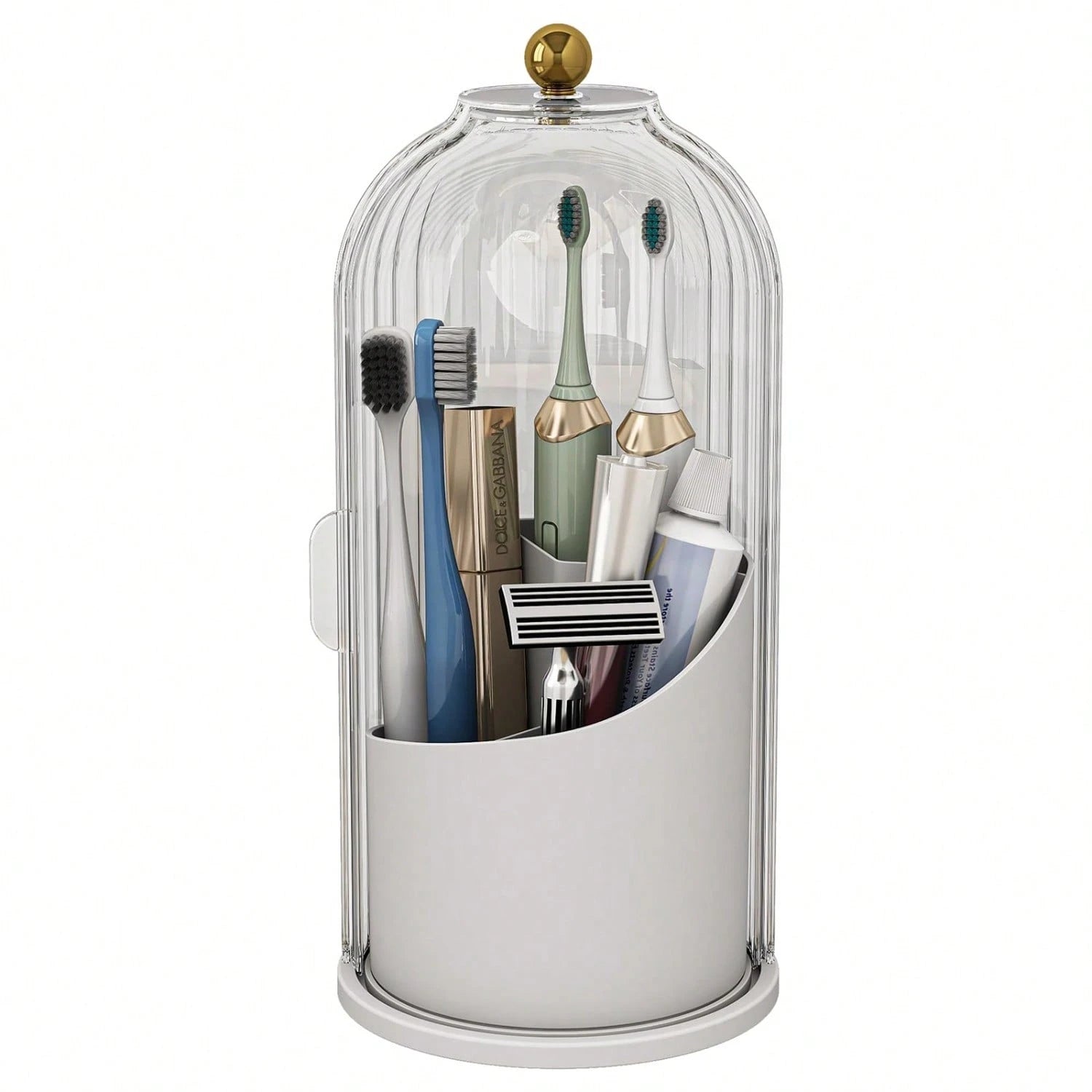 Dustproof Anti-Bacterial Toothbrush Holder With Cover,3 Slots Multi-Person Family Storage Organizer,Stores Toothbrushes,Toothpaste&Makeup Brushes,Perfect For Bathroom Countertop,Vanity Table,Dorm,Hote