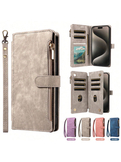 eaacaa Shockproof Wallet Card Holder 1pc Vintage Flip Wallet Phone Case With Multiple Card Slots, Wrist Strap, Shockproof And Anti-Theft Protection Compatible With Iphone 17 Pro Max/17 Pro/AIR/17/17e