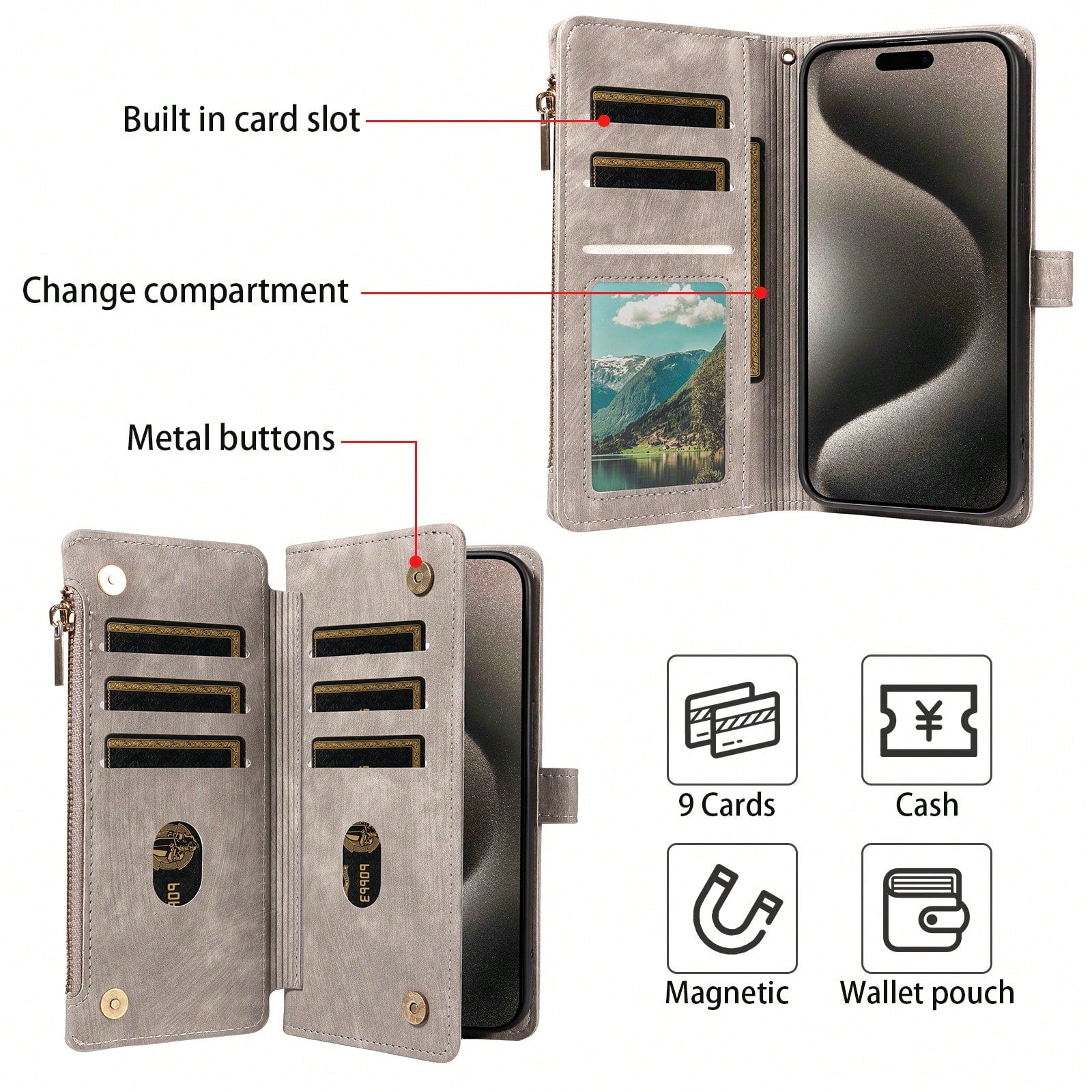 eaacaa Shockproof Wallet Card Holder 1pc Vintage Flip Wallet Phone Case With Multiple Card Slots, Wrist Strap, Shockproof And Anti-Theft Protection Compatible With Iphone 17 Pro Max/17 Pro/AIR/17/17e