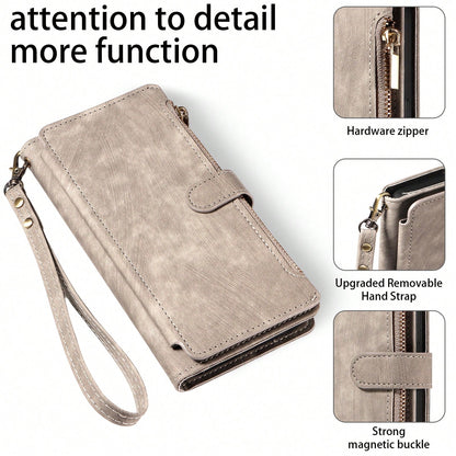 eaacaa Shockproof Wallet Card Holder 1pc Vintage Flip Wallet Phone Case With Multiple Card Slots, Wrist Strap, Shockproof And Anti-Theft Protection Compatible With Iphone 17 Pro Max/17 Pro/AIR/17/17e