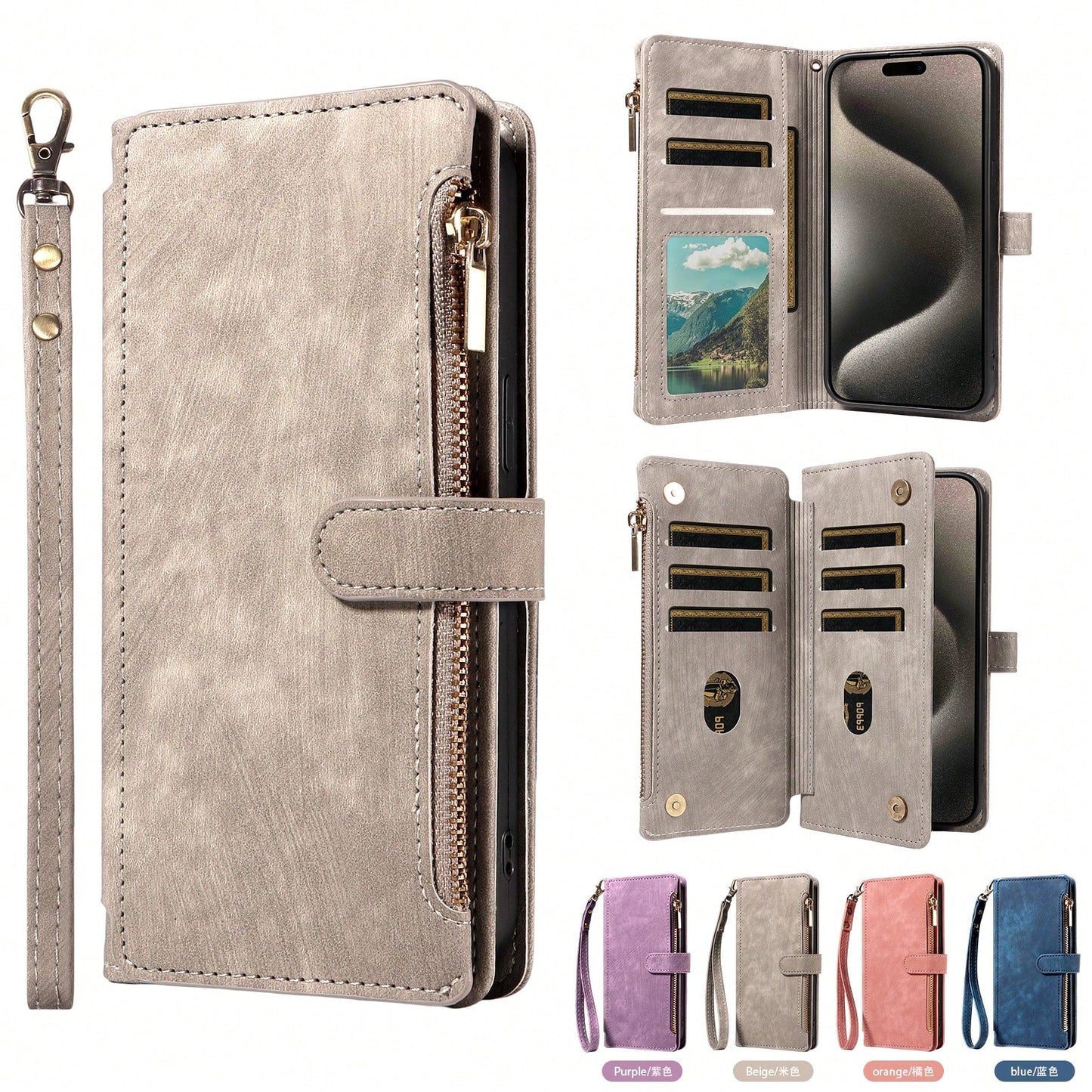 eaacaa Shockproof Wallet Card Holder 1pc Vintage Flip Wallet Phone Case With Multiple Card Slots, Wrist Strap, Shockproof And Anti-Theft Protection Compatible With Iphone 17 Pro Max/17 Pro/AIR/17/17e