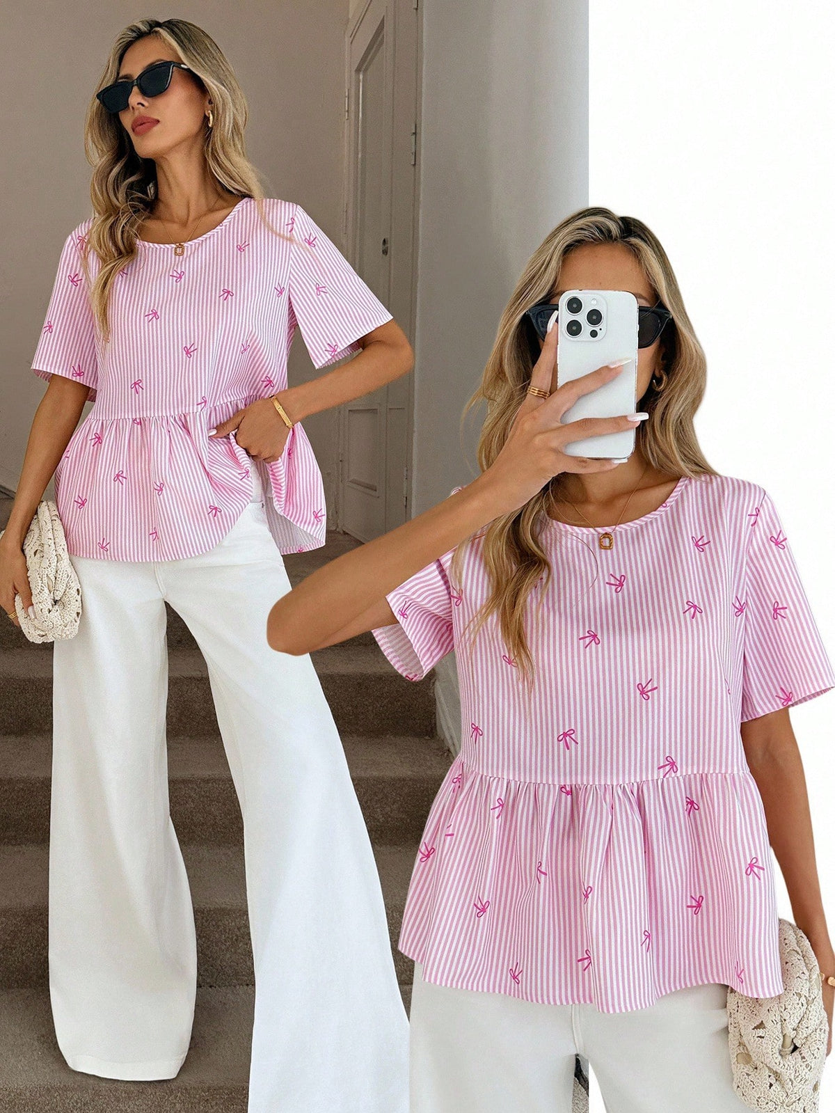 Easowa 100 Cotton Round Neck Ruched Ruffle Hem Short Sleeve Blouse, Casual Relaxed Elegant Commute Resort Style For Women, Summer Top Brunch Coffee Brown