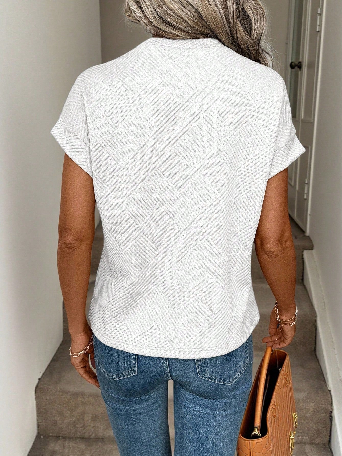 Easowa Round Neck Short Sleeve Apricot Textured Fabric Women T-Shirt With Bat Print