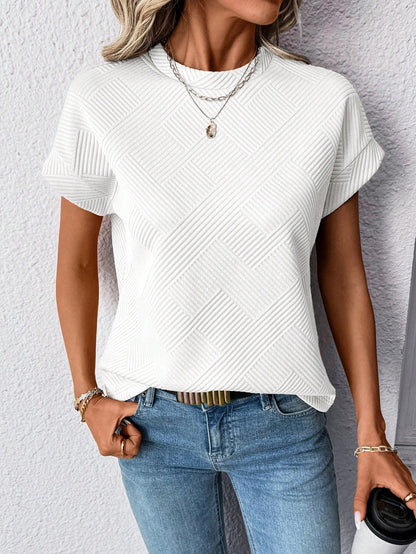 Easowa Round Neck Short Sleeve Apricot Textured Fabric Women T-Shirt With Bat Print