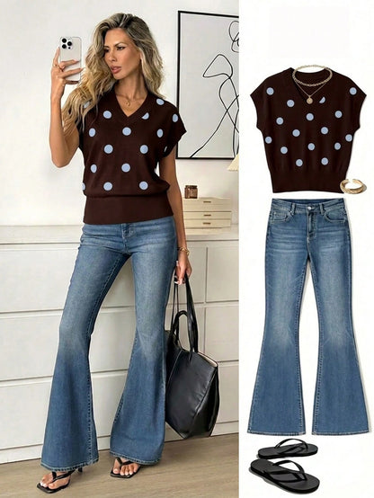Easowa Women's V-Neck Printed T-Shirt, Summer Versatile, Casual Minimalist Vacation Bohemian Elegant Romantic Vintage Leopard Print Color Block Pattern T-Shirt, Commute, Music Festival, Beach, Vacatio