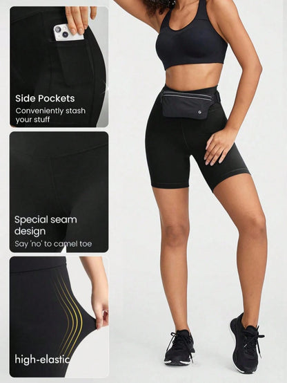 EBIOSVE 5Pcs Women Yoga Shorts With Pockets, High Waist Tummy Control Workout Shorts, Breathable Compression Athletic Shorts For Spring Summer Exercise, Athleisure