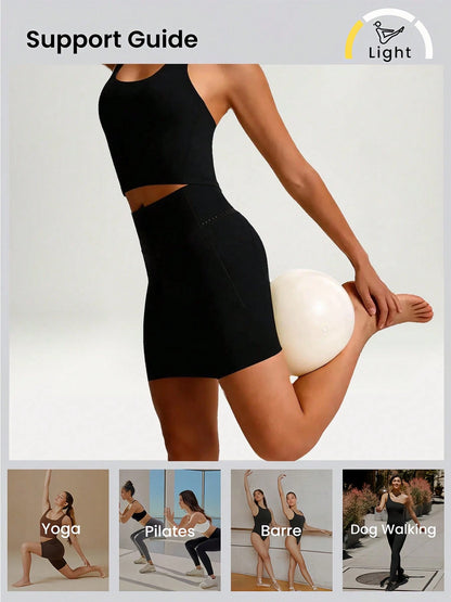 EBIOSVE 5Pcs Women Yoga Shorts With Pockets, High Waist Tummy Control Workout Shorts, Breathable Compression Athletic Shorts For Spring Summer Exercise, Athleisure