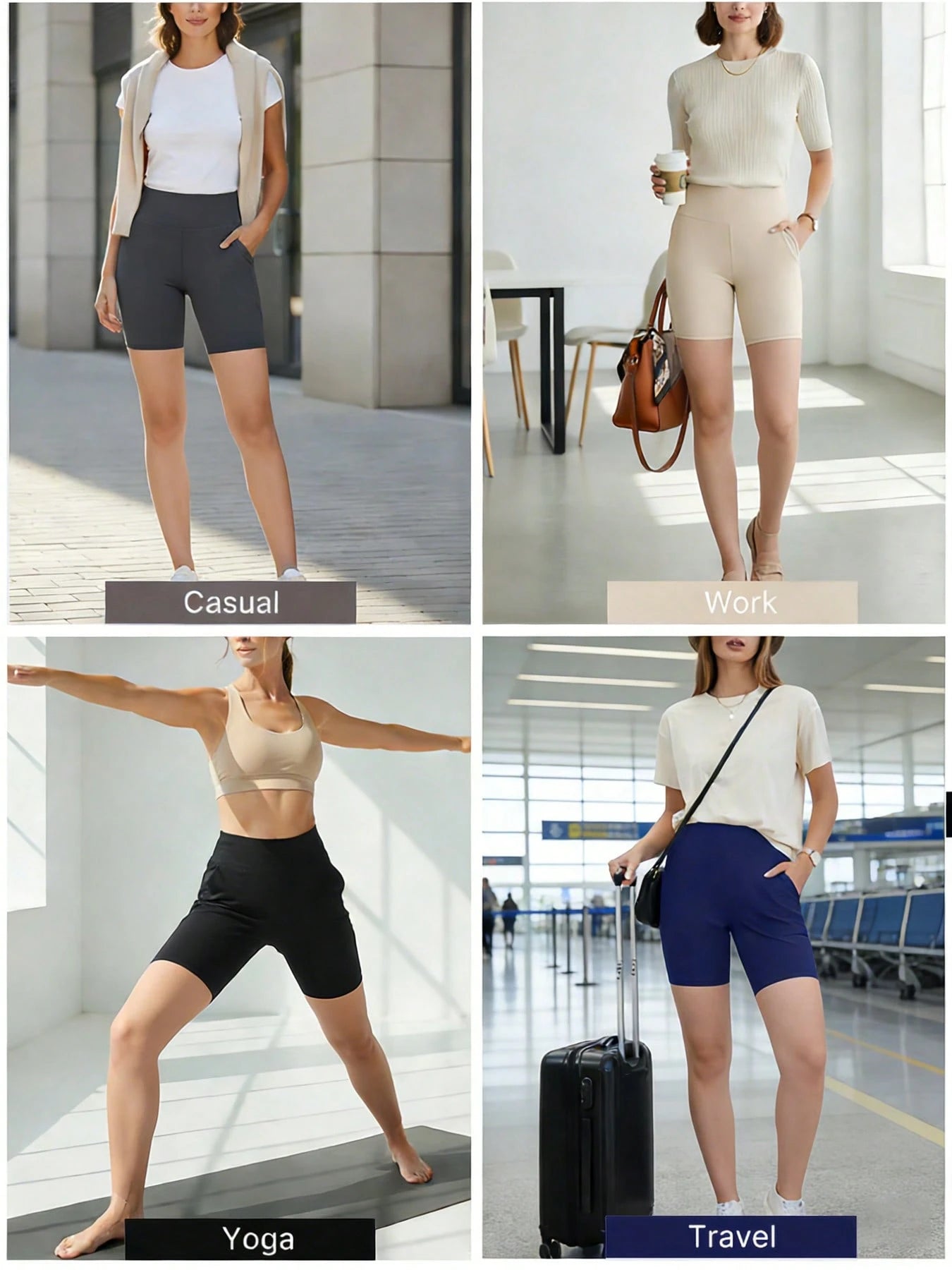 EBIOSVE 5Pcs Women Yoga Shorts With Pockets, High Waist Tummy Control Workout Shorts, Breathable Compression Athletic Shorts For Spring Summer Exercise, Athleisure