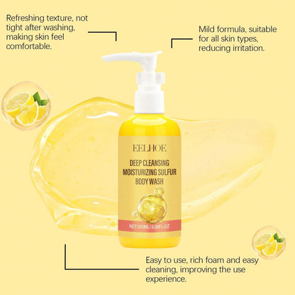 EELHOE 100ml Sulfur Body Wash| Soothing Aloe Vera & Lemon Extract Shower Gel| Gentle Deep Pore Cleansing & Moisturizing| For Dry, Rough & Bumpy Skin, Refreshing Summer Body Care,Skin Care,Travel Es