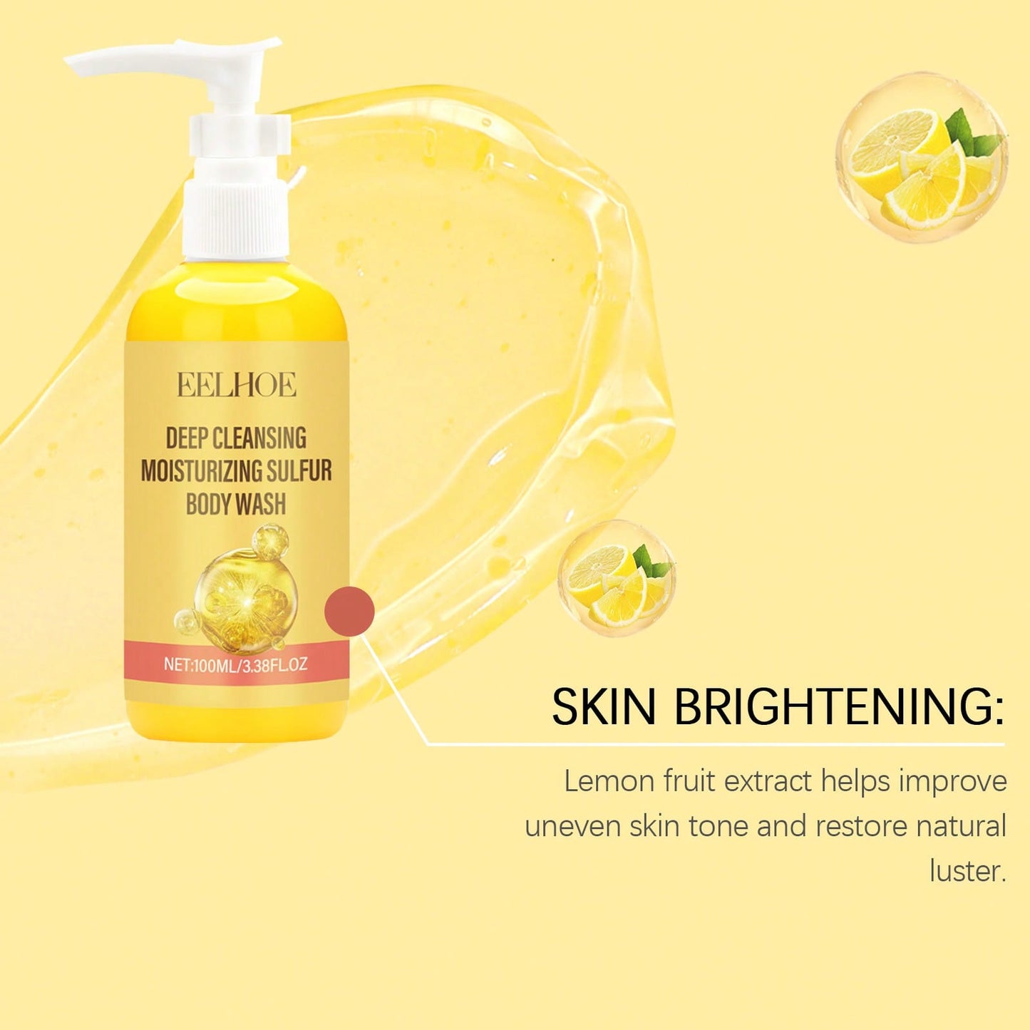 EELHOE 100ml Sulfur Body Wash| Soothing Aloe Vera & Lemon Extract Shower Gel| Gentle Deep Pore Cleansing & Moisturizing| For Dry, Rough & Bumpy Skin, Refreshing Summer Body Care,Skin Care,Travel Es