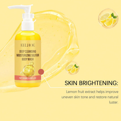 EELHOE 100ml Sulfur Body Wash| Soothing Aloe Vera & Lemon Extract Shower Gel| Gentle Deep Pore Cleansing & Moisturizing| For Dry, Rough & Bumpy Skin, Refreshing Summer Body Care,Skin Care,Travel Es
