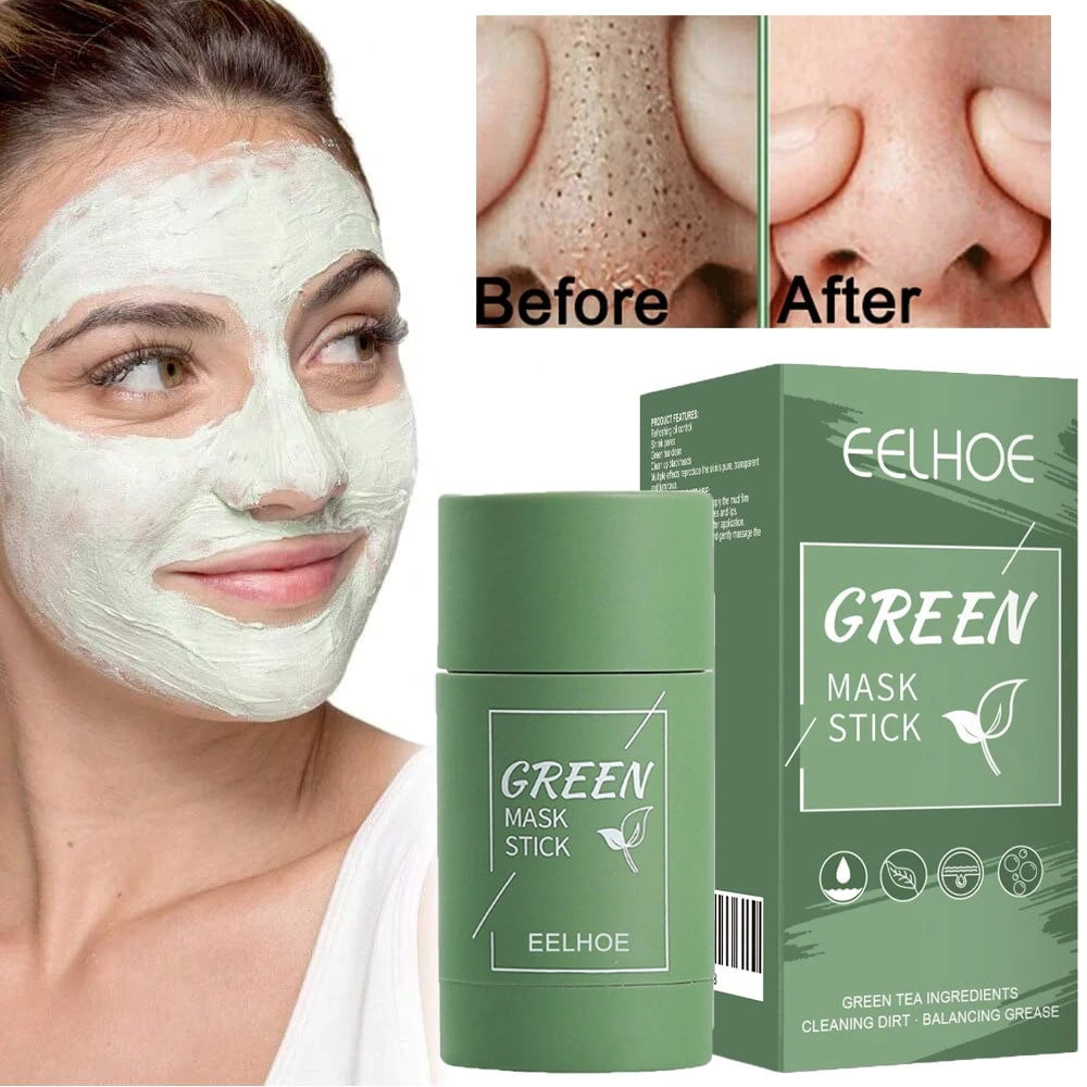 EELHOE 2pcs,Green Tea Mud Film, Deeply Cleanses Pores, Removes Blackheads, Delicately Shrinks Pores, Gently Cleanses, Controls Oil, Moisturizes, Smear-Type Mud Film Stick