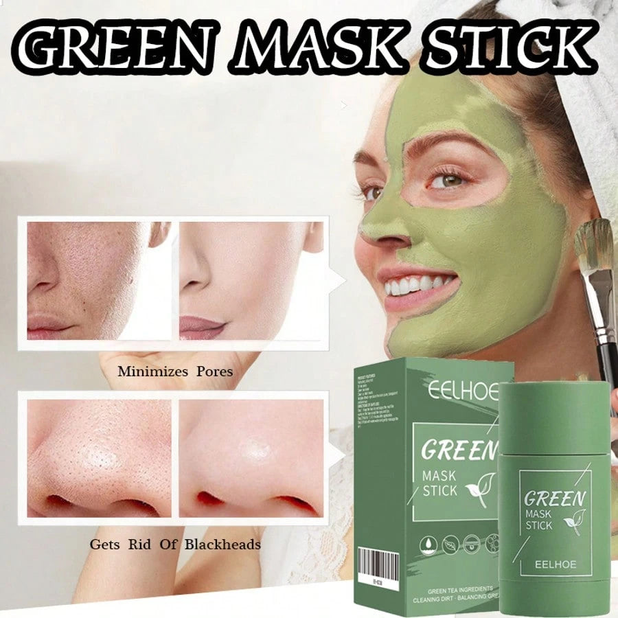 EELHOE 2pcs,Green Tea Mud Film, Deeply Cleanses Pores, Removes Blackheads, Delicately Shrinks Pores, Gently Cleanses, Controls Oil, Moisturizes, Smear-Type Mud Film Stick