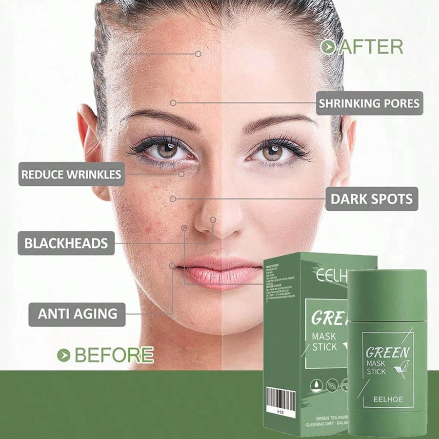 EELHOE 2pcs,Green Tea Mud Film, Deeply Cleanses Pores, Removes Blackheads, Delicately Shrinks Pores, Gently Cleanses, Controls Oil, Moisturizes, Smear-Type Mud Film Stick