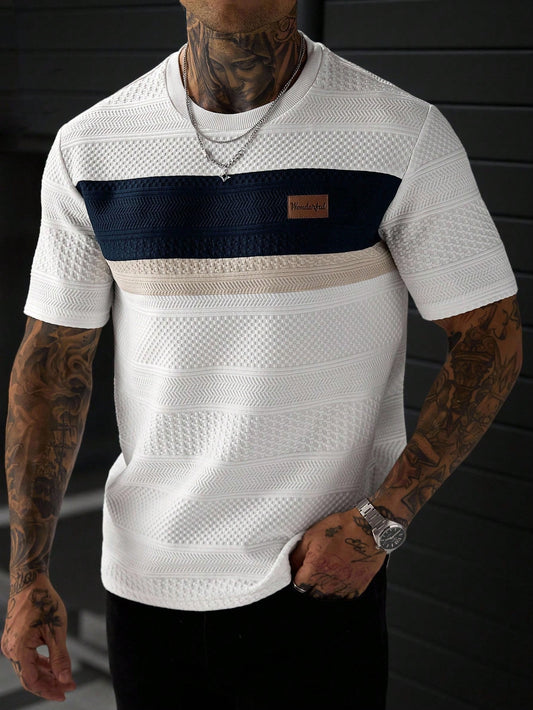 EGENSIO Men's Patchwork Color Casual Versatile Daily Wear Short Sleeve T-Shirt, Holiday