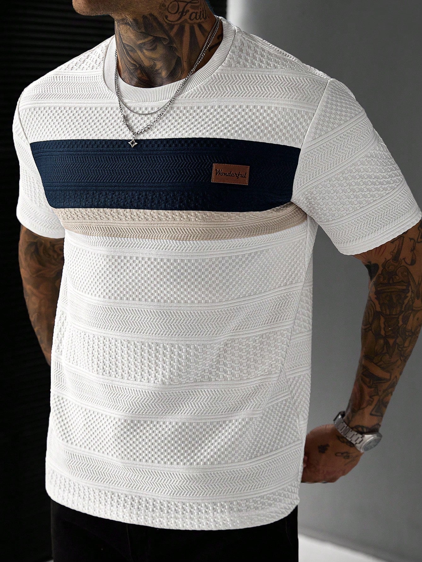 EGENSIO Men's Patchwork Color Casual Versatile Daily Wear Short Sleeve T-Shirt, Holiday