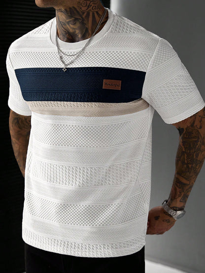 EGENSIO Men's Patchwork Color Casual Versatile Daily Wear Short Sleeve T-Shirt, Holiday