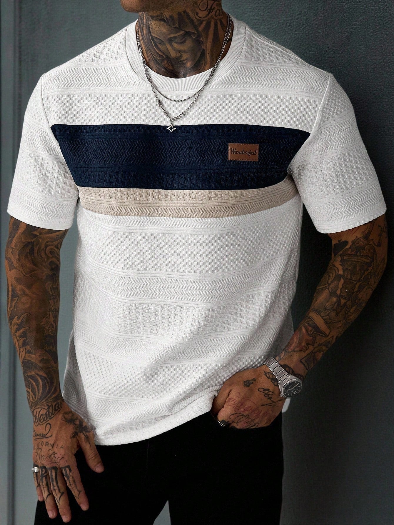 EGENSIO Men's Patchwork Color Casual Versatile Daily Wear Short Sleeve T-Shirt, Holiday