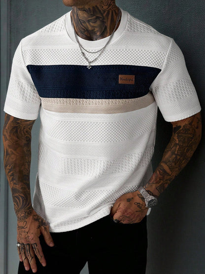 EGENSIO Men's Patchwork Color Casual Versatile Daily Wear Short Sleeve T-Shirt, Holiday