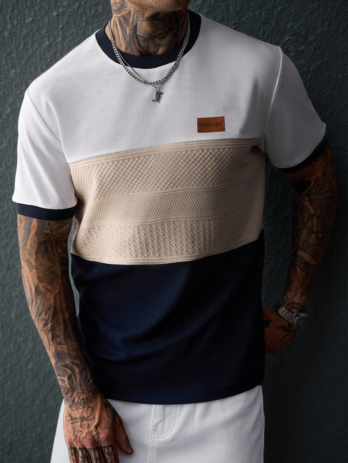 EGENSIO Men's Patchwork Color Casual Versatile Daily Wear Short Sleeve T-Shirt, Holiday