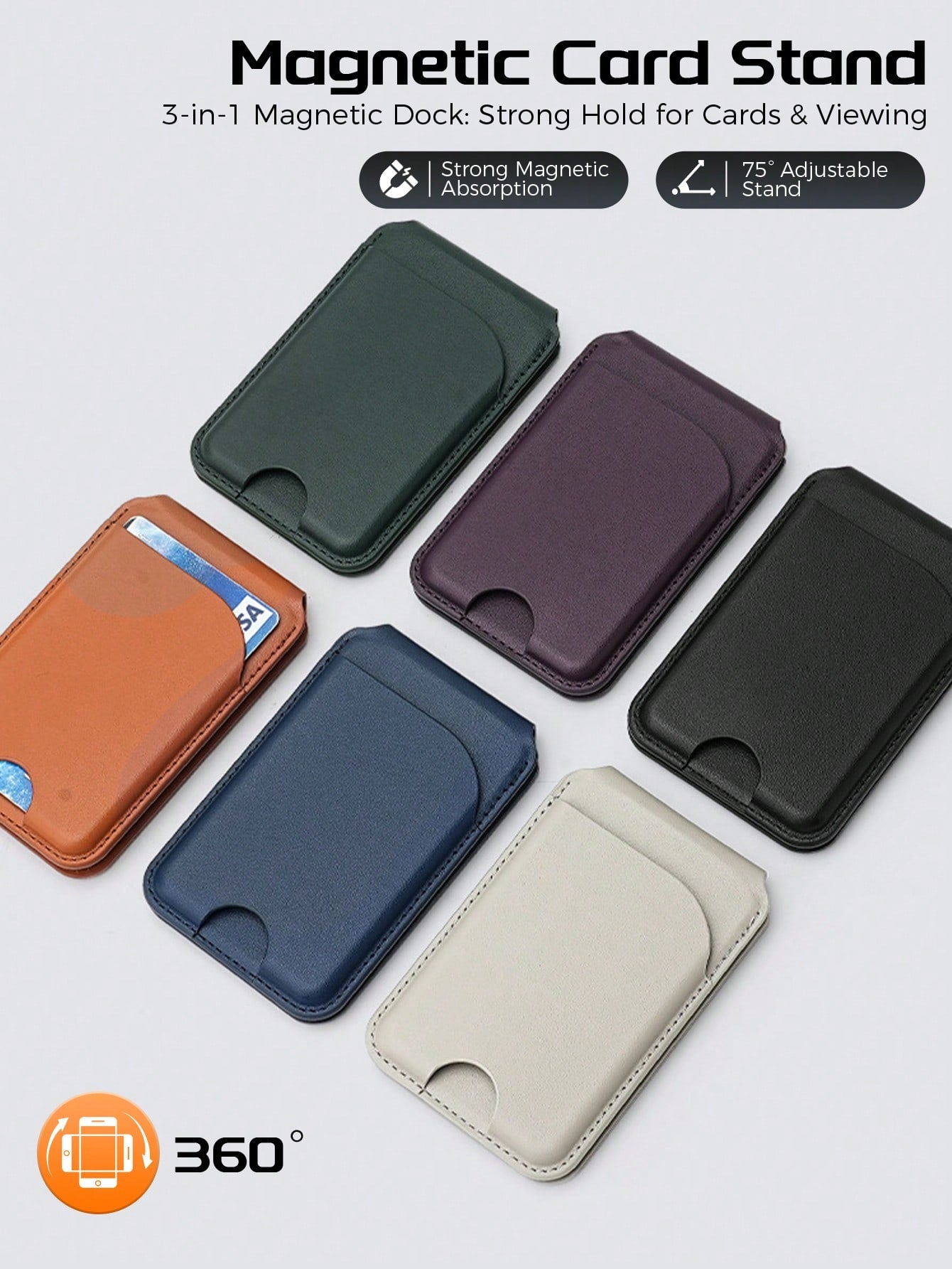 EIGIIS Magnetic Phone Wallet, Magnetic Stand Card Holder, Adjustable Stand With 3-5 Card Slots, Suitable For Daily Use, Fashionable Wallet Design, Durable Wallet Fits All Phones, Magnetic Phone Case A