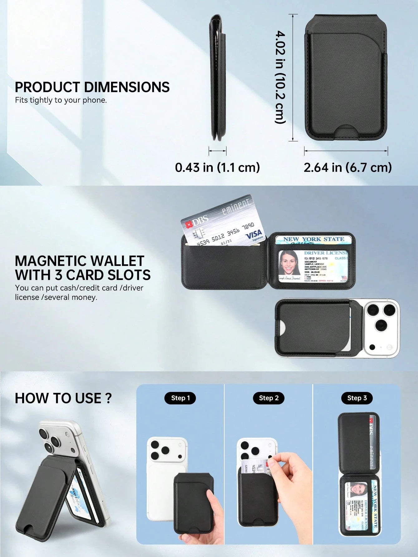 EIGIIS Magnetic Phone Wallet, Magnetic Stand Card Holder, Adjustable Stand With 3-5 Card Slots, Suitable For Daily Use, Fashionable Wallet Design, Durable Wallet Fits All Phones, Magnetic Phone Case A