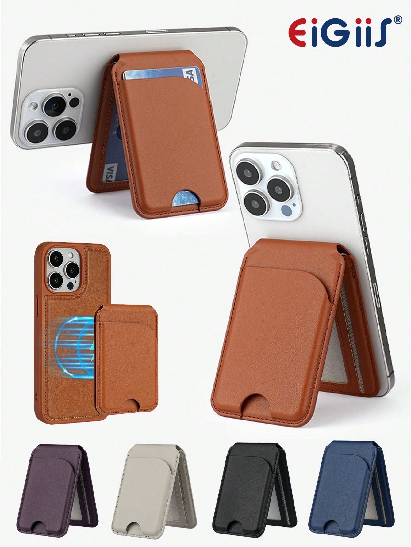EIGIIS Magnetic Phone Wallet, Magnetic Stand Card Holder, Adjustable Stand With 3-5 Card Slots, Suitable For Daily Use, Fashionable Wallet Design, Durable Wallet Fits All Phones, Magnetic Phone Case A