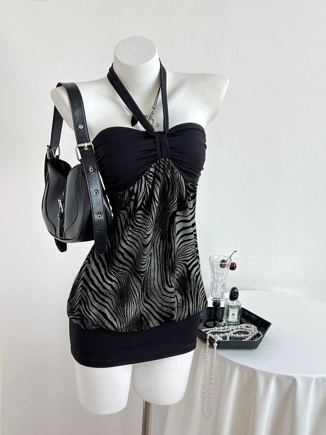 Elamini Women's Strapless Ruched Color Block Leopard Print Dress Club Night Black Summer