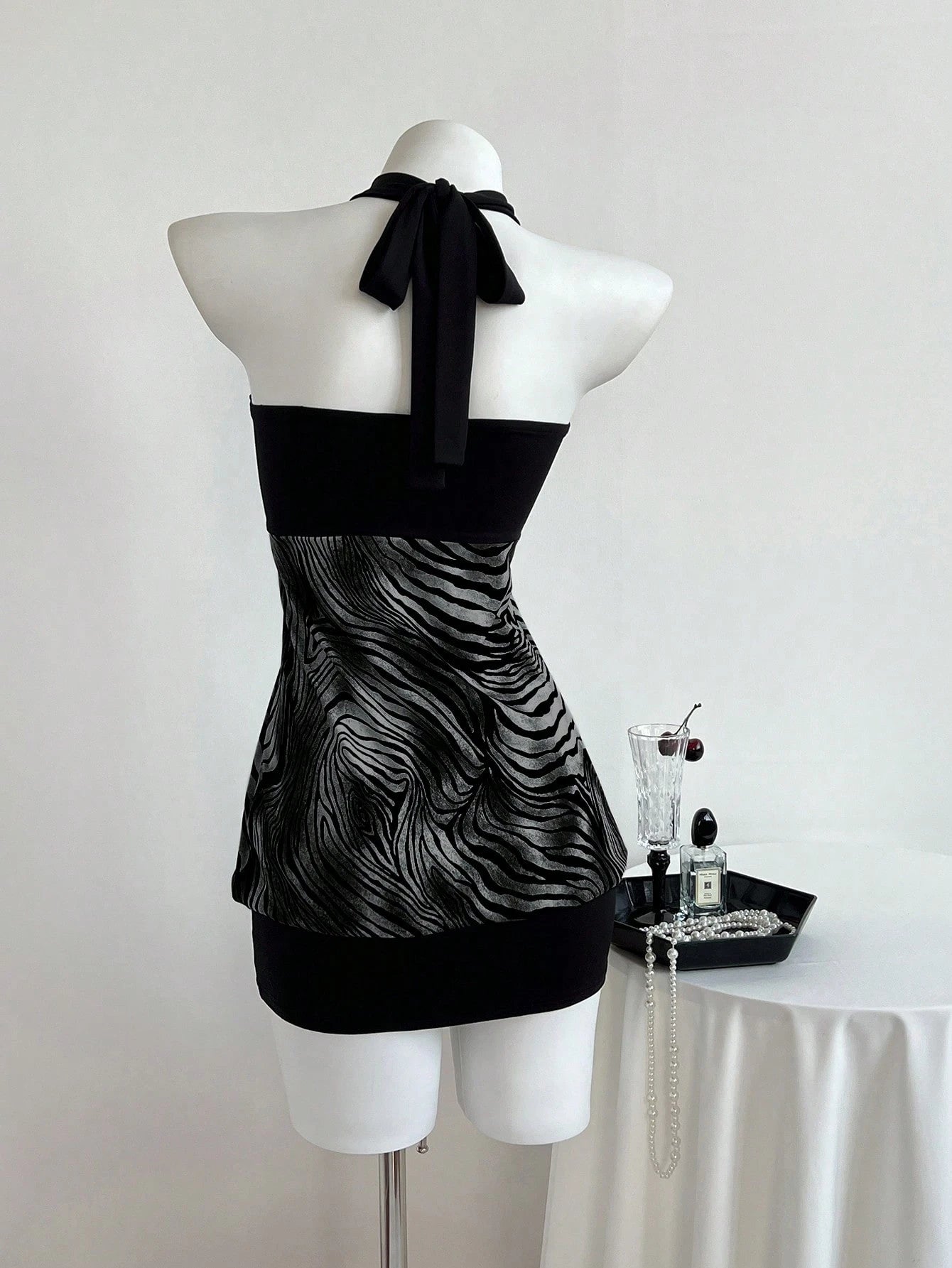 Elamini Women's Strapless Ruched Color Block Leopard Print Dress Club Night Black Summer