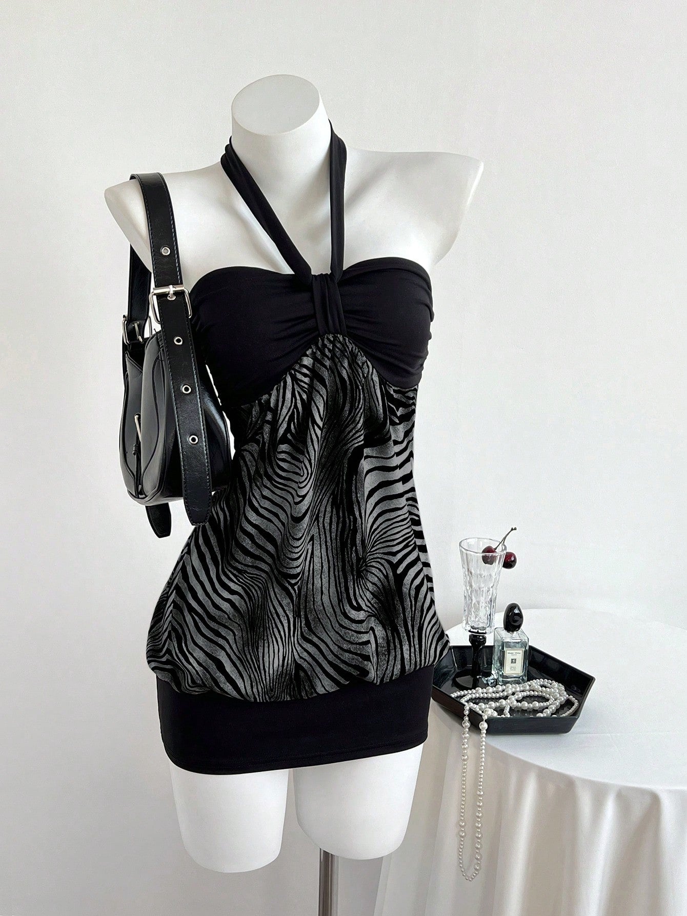 Elamini Women's Strapless Ruched Color Block Leopard Print Dress Club Night Black Summer