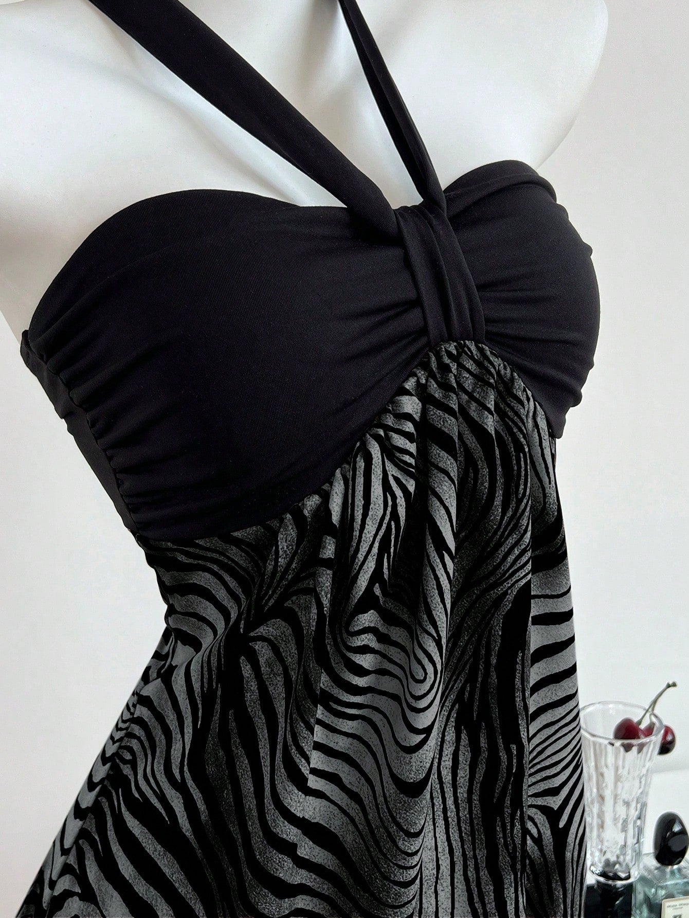 Elamini Women's Strapless Ruched Color Block Leopard Print Dress Club Night Black Summer