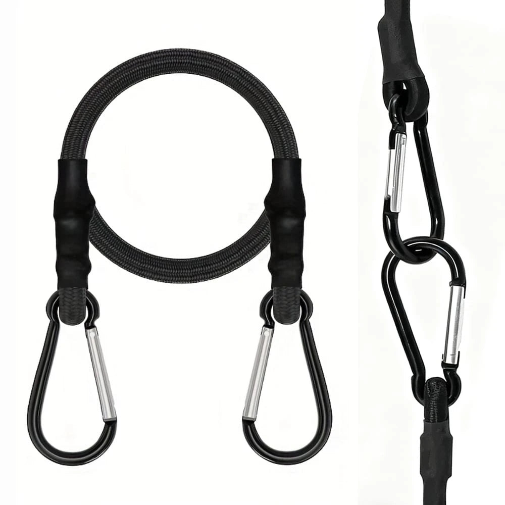 Elastic Bungee Cord With Carabiner, High-Quality Black Rubber Bungee Cord With Carabiner Clip Hook, For Outdoor Tent, Luggage Rack, Camping, Cargo, Bicycle, Transportation, Storage