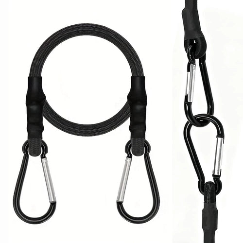 Elastic Bungee Cord With Carabiner, High-Quality Black Rubber Bungee Cord With Carabiner Clip Hook, For Outdoor Tent, Luggage Rack, Camping, Cargo, Bicycle, Transportation, Storage