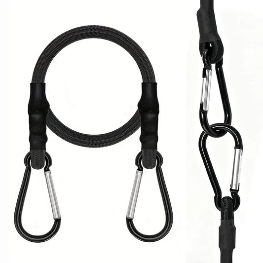 Elastic Bungee Cord With Carabiner, High-Quality Black Rubber Bungee Cord With Carabiner Clip Hook, For Outdoor Tent, Luggage Rack, Camping, Cargo, Bicycle, Transportation, Storage