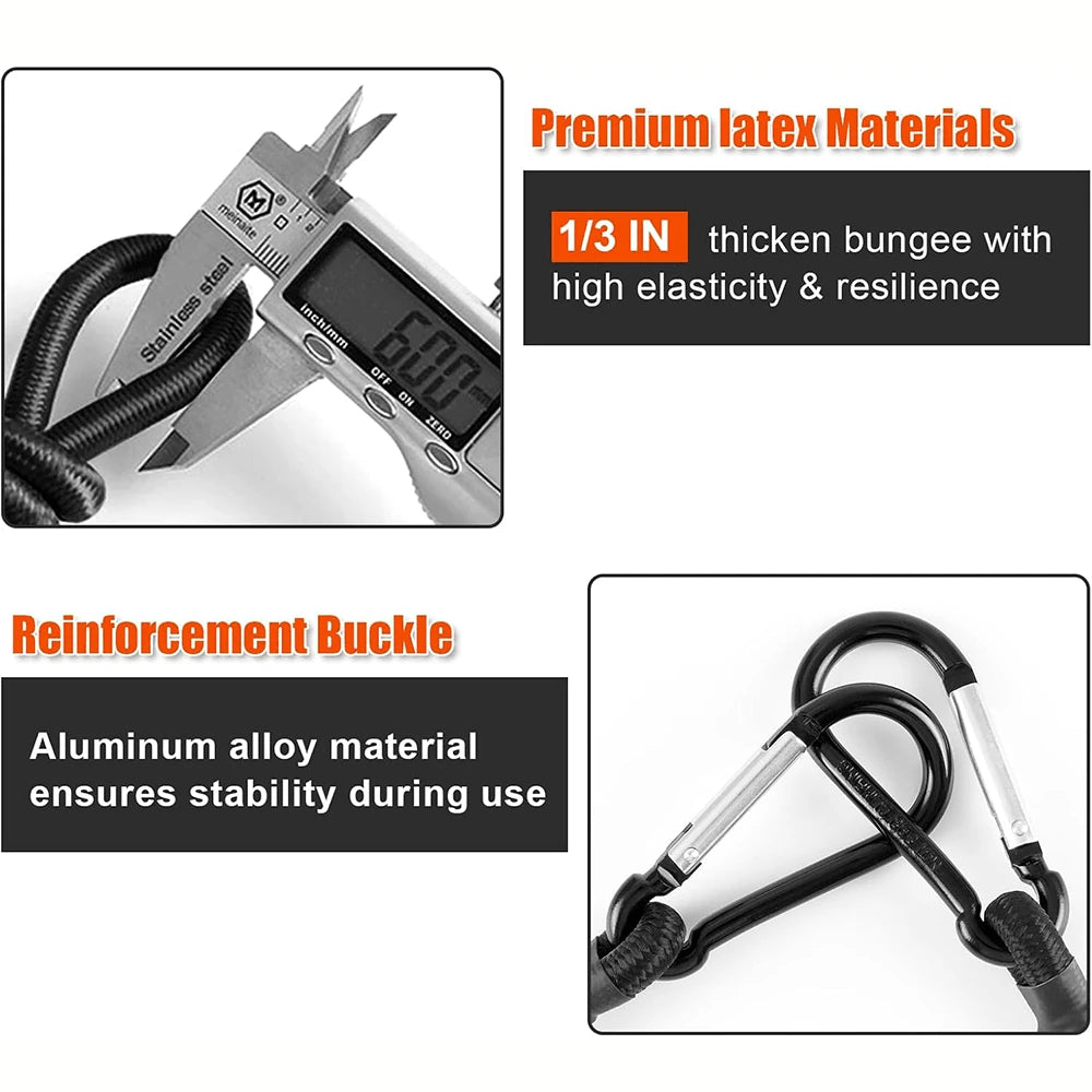 Elastic Bungee Cord With Carabiner, High-Quality Black Rubber Bungee Cord With Carabiner Clip Hook, For Outdoor Tent, Luggage Rack, Camping, Cargo, Bicycle, Transportation, Storage