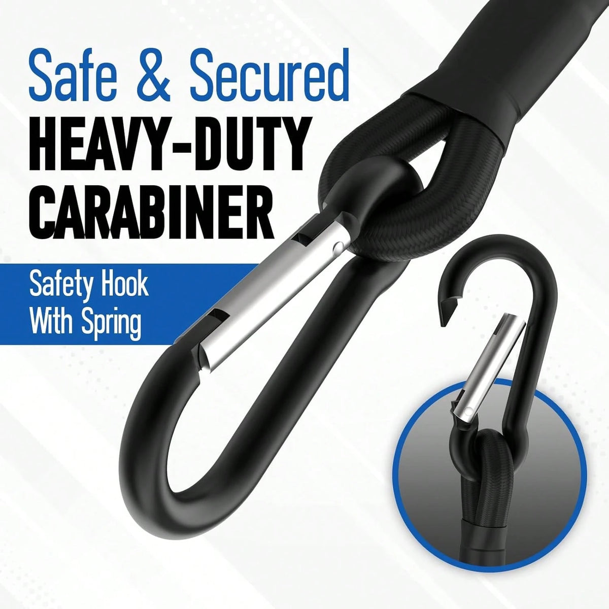 Elastic Bungee Cord With Carabiner, High-Quality Black Rubber Bungee Cord With Carabiner Clip Hook, For Outdoor Tent, Luggage Rack, Camping, Cargo, Bicycle, Transportation, Storage