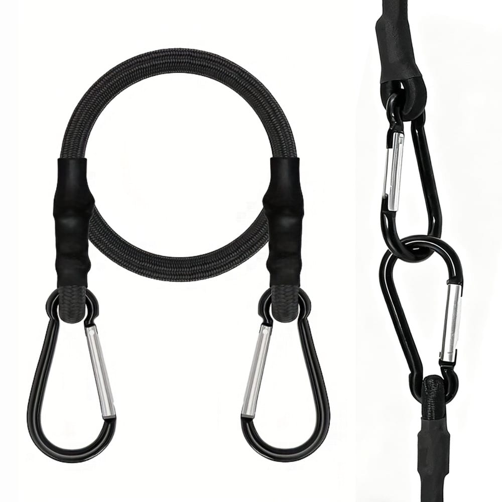 Elastic Bungee Cord With Carabiner, High-Quality Black Rubber Bungee Cord With Carabiner Clip Hook, For Outdoor Tent, Luggage Rack, Camping, Cargo, Bicycle, Transportation, Storage