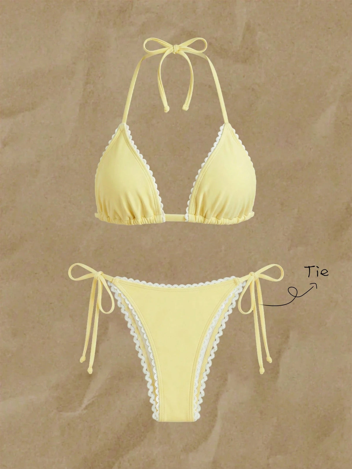 Elavelle Women's Solid Color Halter Neck Ruffle Bikini Set, Spring/Summer