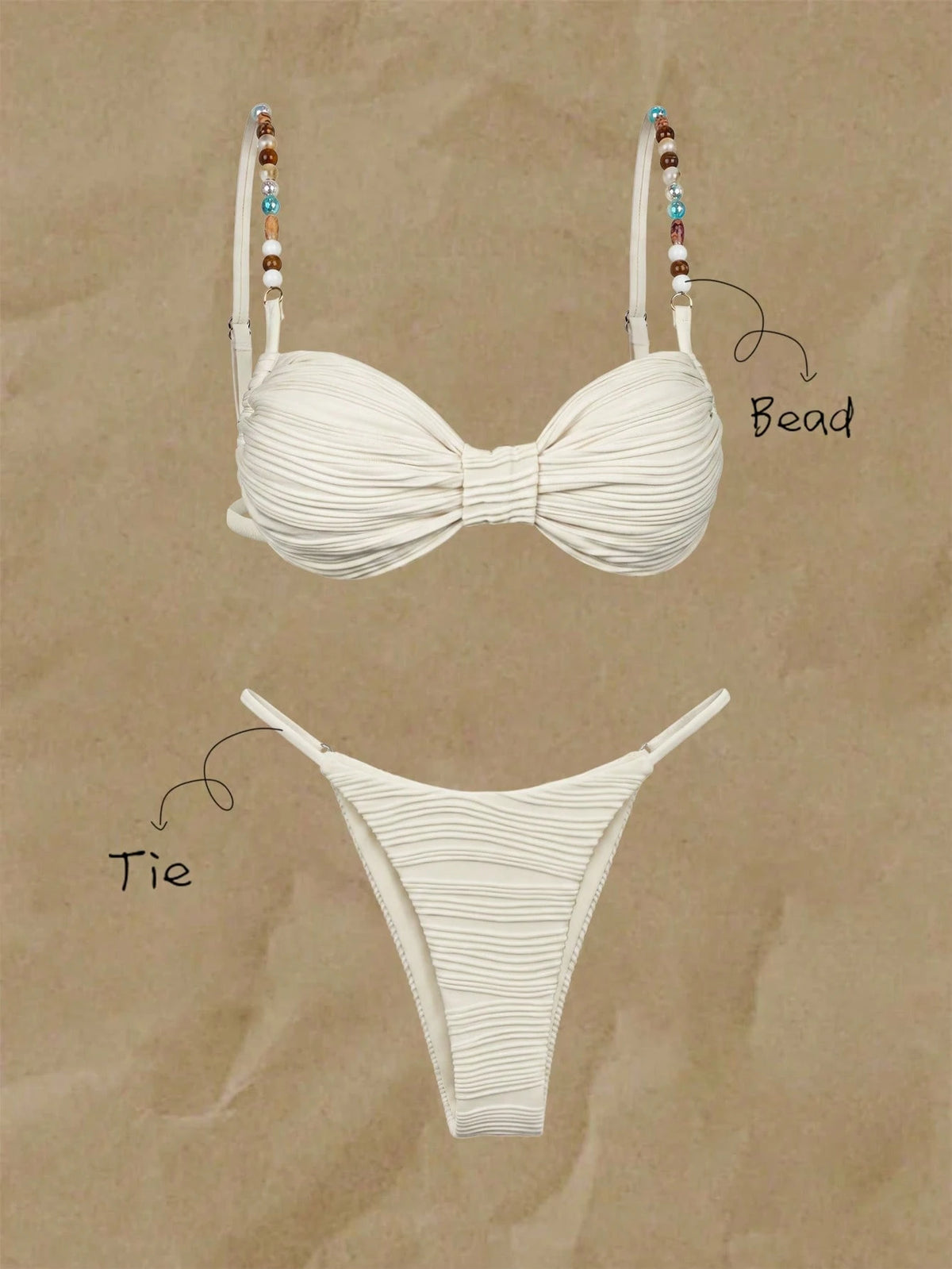 Elavelle Women's Spring/Summer Jacquard Fabric Beaded Chain Decor Bikini Set